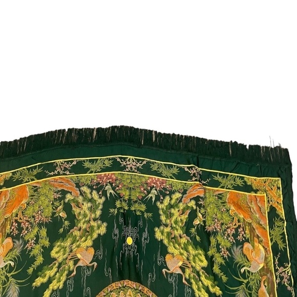 Vintage Brocaded Flowers Chinese Silk Tapestry 48" x 48" Green - Picture 4 of 11